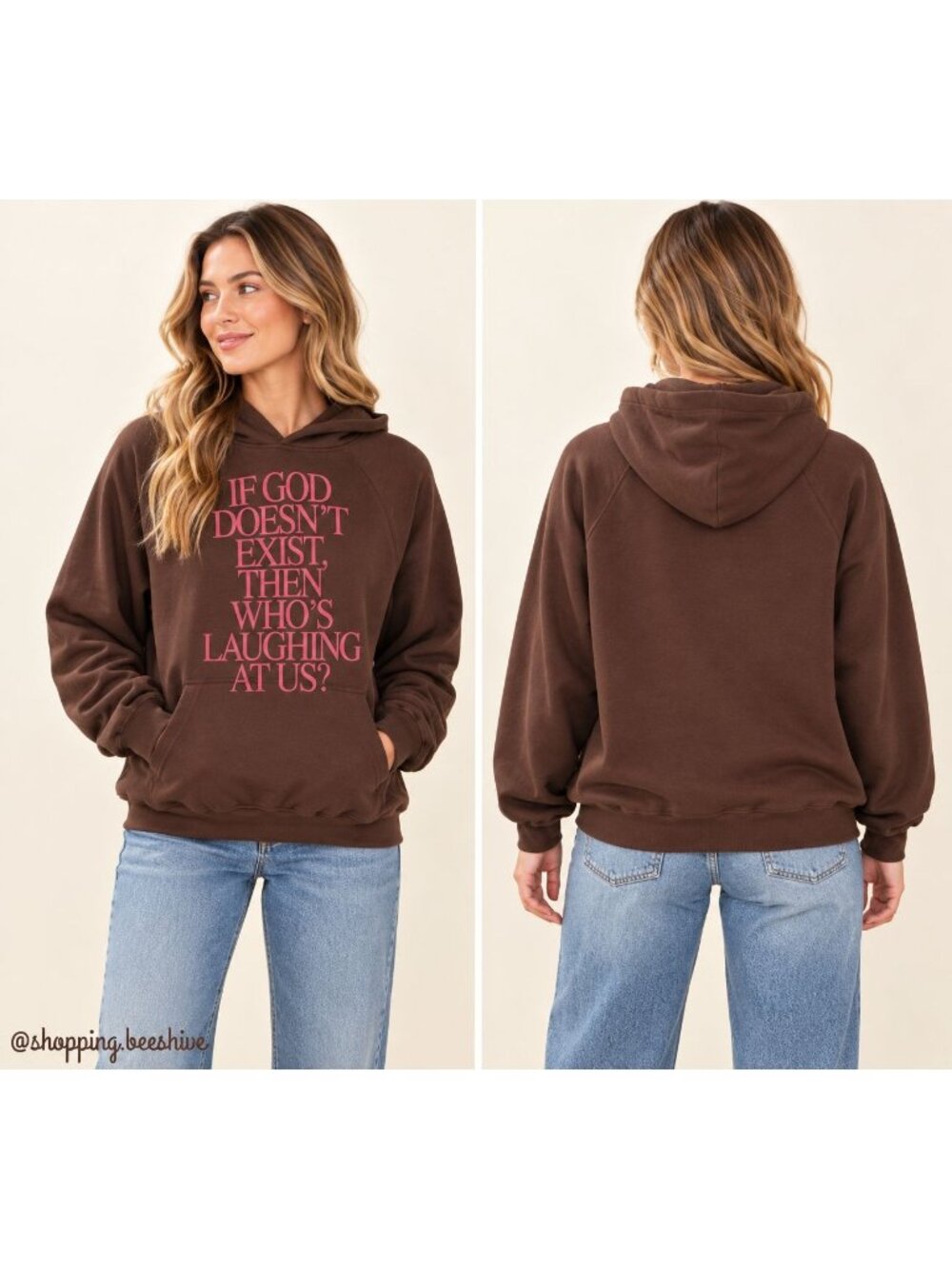 Praying If God Doesn't Exist Brown Graphic Hoodie Size M NWT